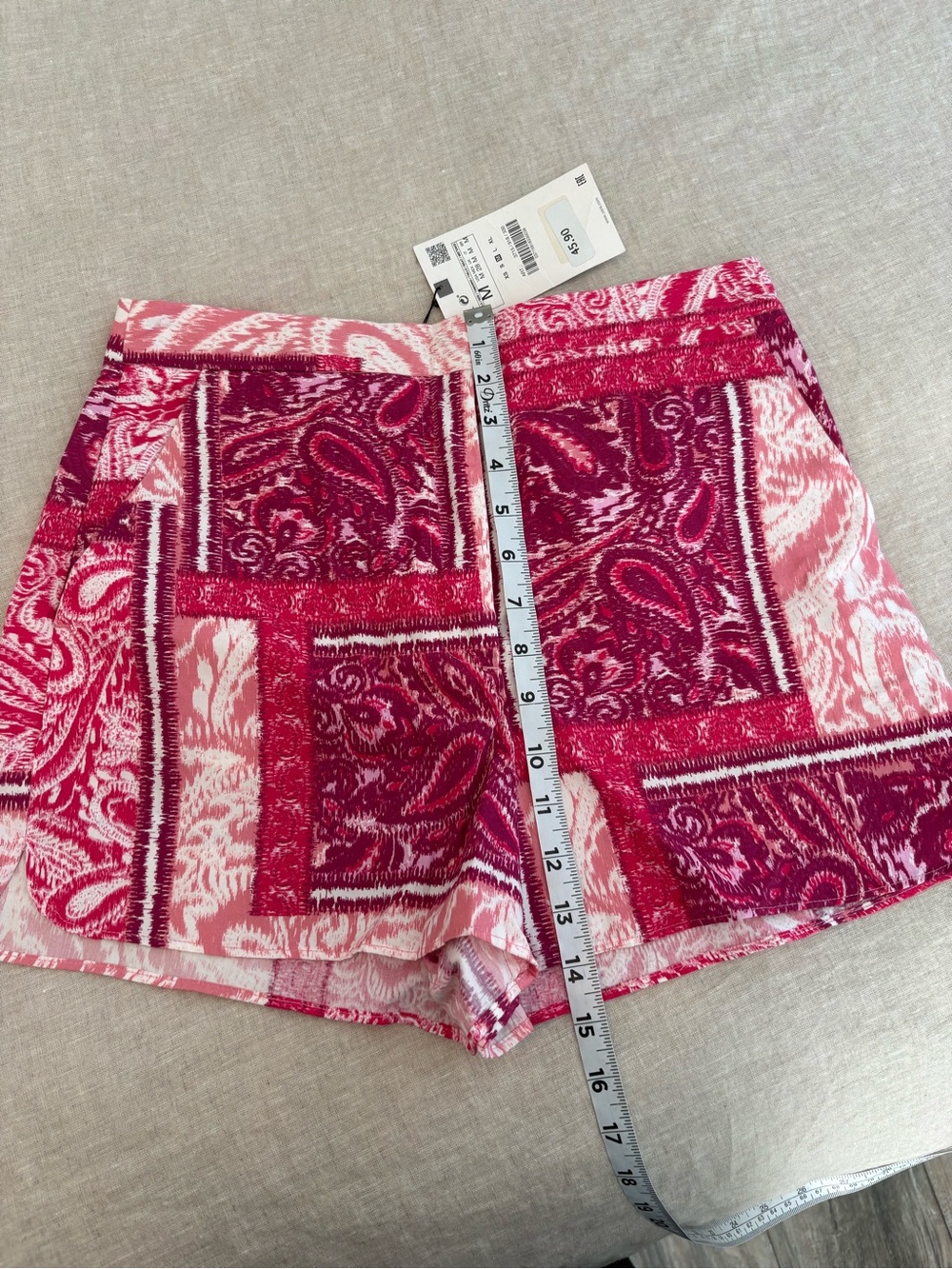 Zara High-Waist Paisley Patchwork Shorts in Fuchsia and Light Pink - Picture 2 of 5
